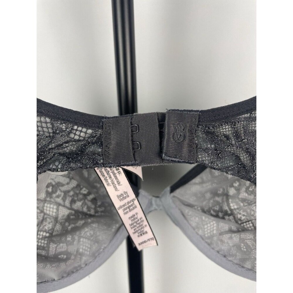Victoria’s Secret Charcoal Sheer‎ Body by Victoria Unlined Plunge Lace Bra 32DD - Picture 4 of 6